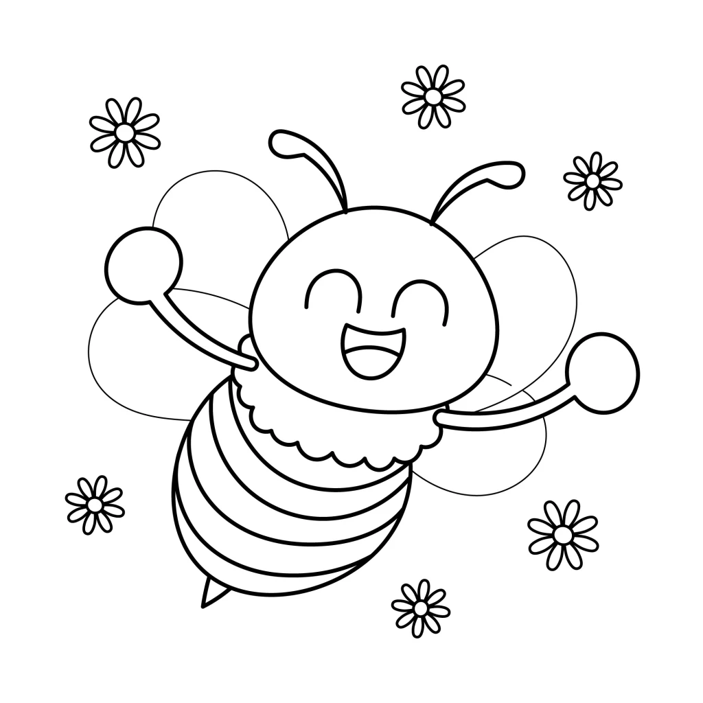 Desenho de Abelha Feliz para colorir e imprimir grátis