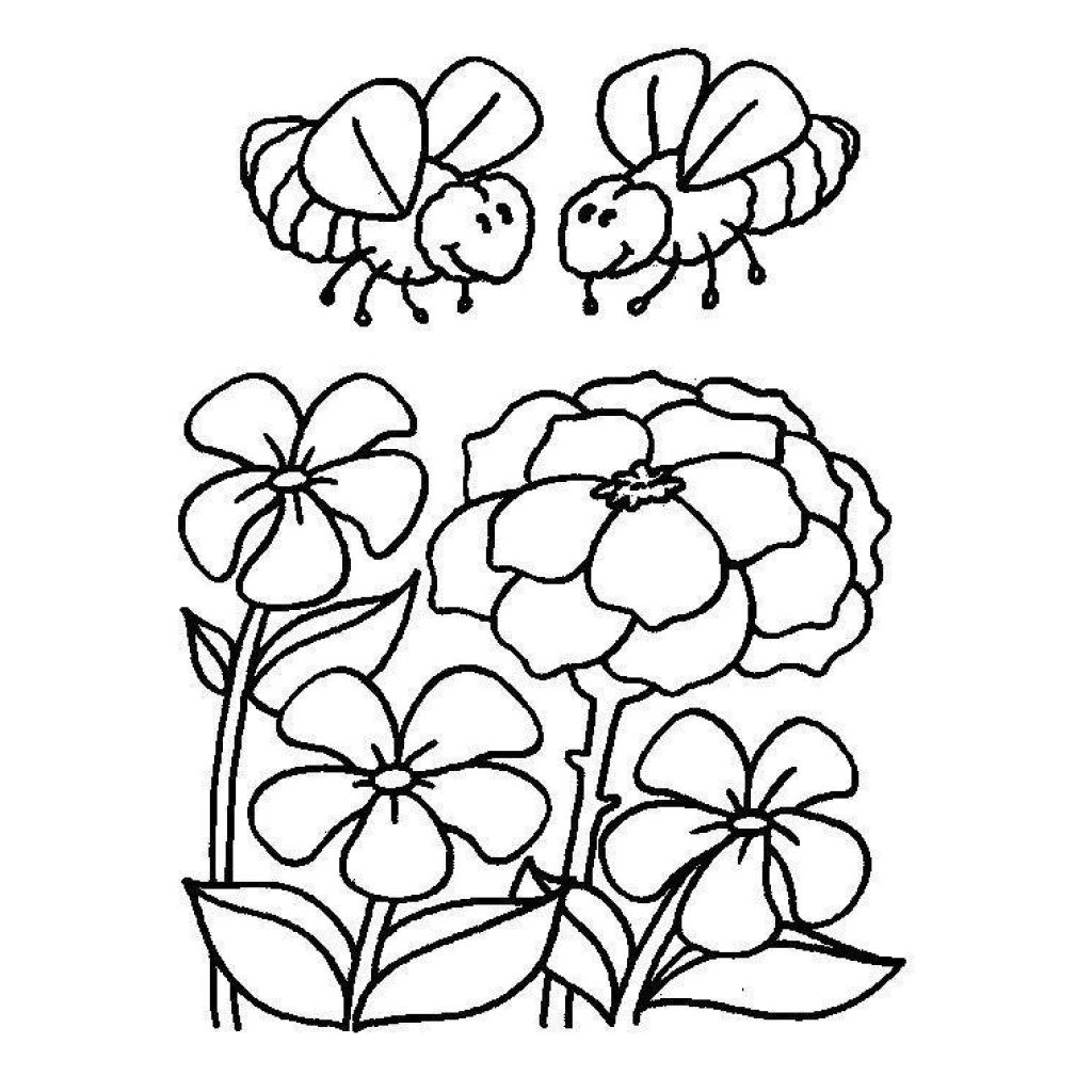Desenho de Abelhas E Flores para colorir e imprimir grátis