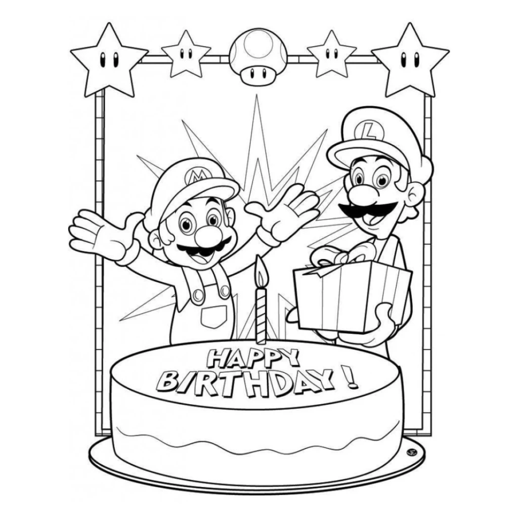 Desenho de Aniversário Com Mario E Luigi para colorir e imprimir grátis