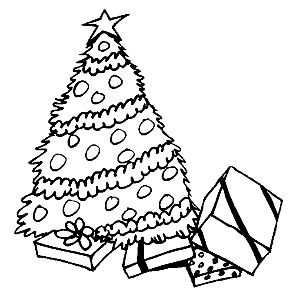 Christmas Tree With Gifts coloring page to print for free