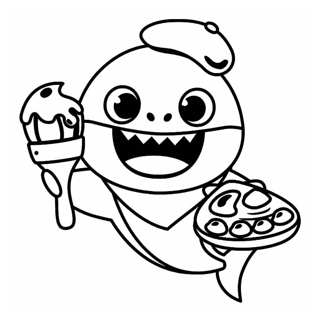 Desenho de Baby Shark pintor para colorir e imprimir grátis