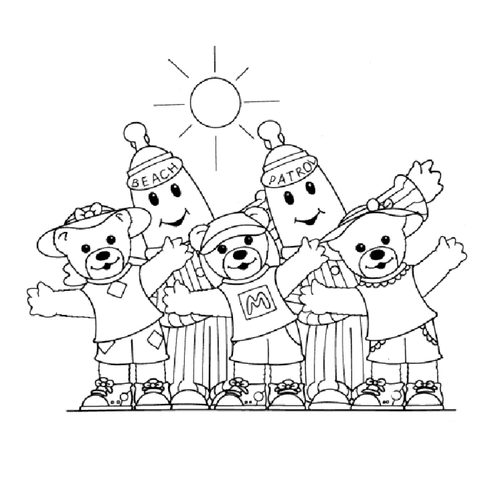 Desenho de Banana de Pijamas com ursos felizes para colorir e imprimir grátis