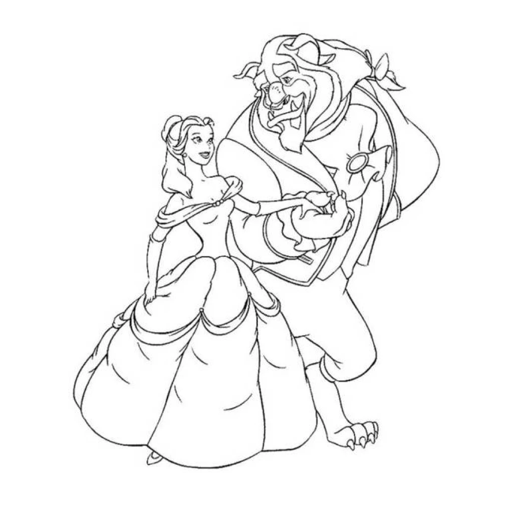 Desenho de Bela E A Fera Caminhando Juntos para colorir e imprimir grátis