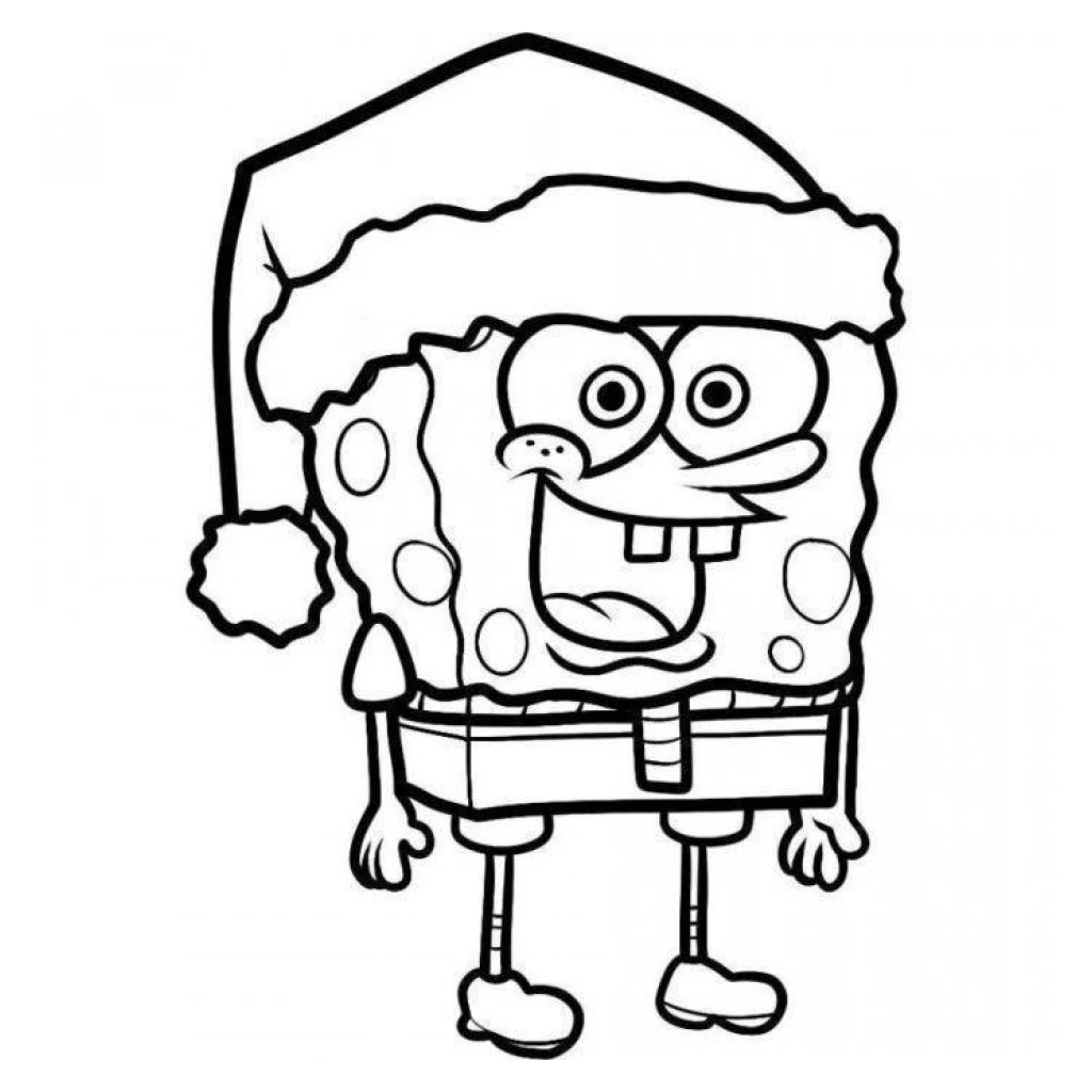 Desenho de Bob Esponja Com Chapéu De Natal para colorir e imprimir grátis