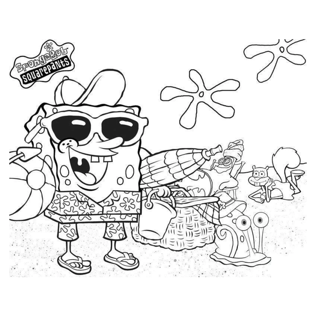 Spongebob Squarepants At The Beach coloring page to print for free