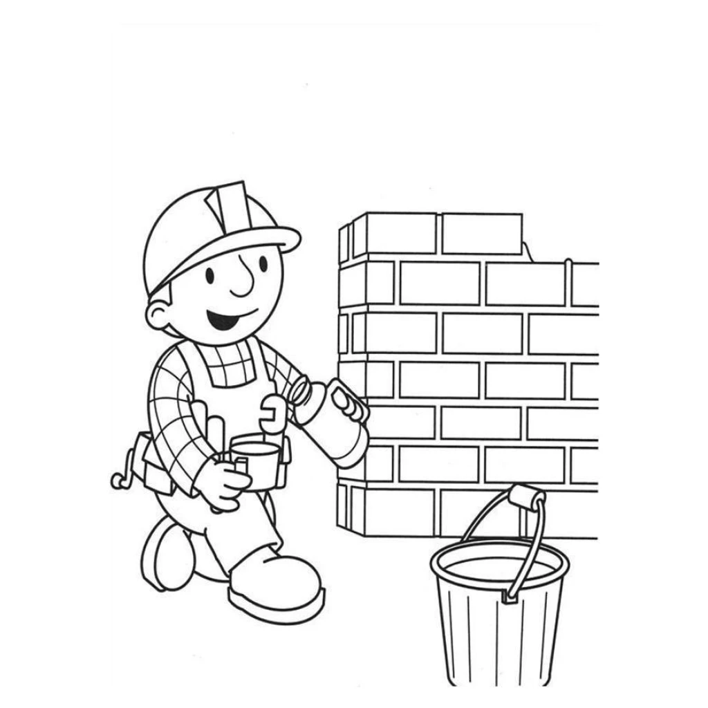Desenho de Bob o Construtor reformando muro para colorir e imprimir grátis