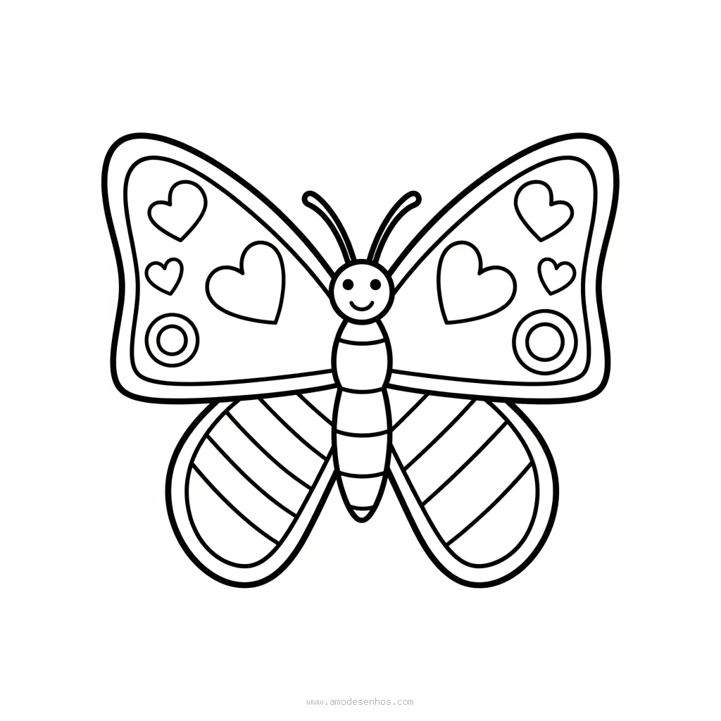Desenho de Borboleta Com Corações para colorir e imprimir grátis