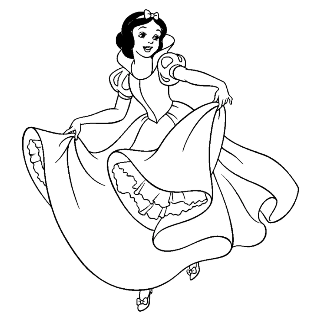 Desenho de Branca De Neve dançando feliz para colorir e imprimir grátis
