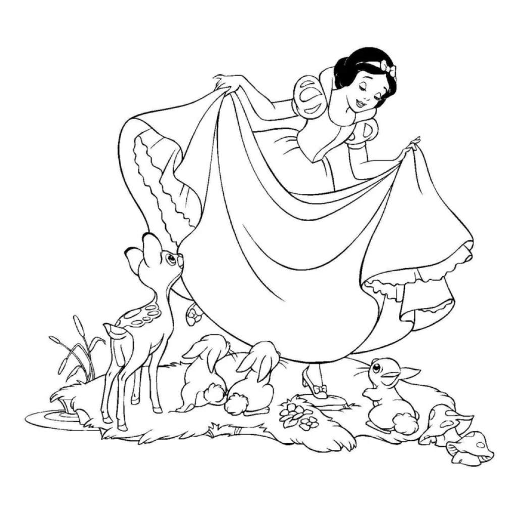 Desenho de Branca De Neve E Animais Da Floresta para colorir e imprimir grátis