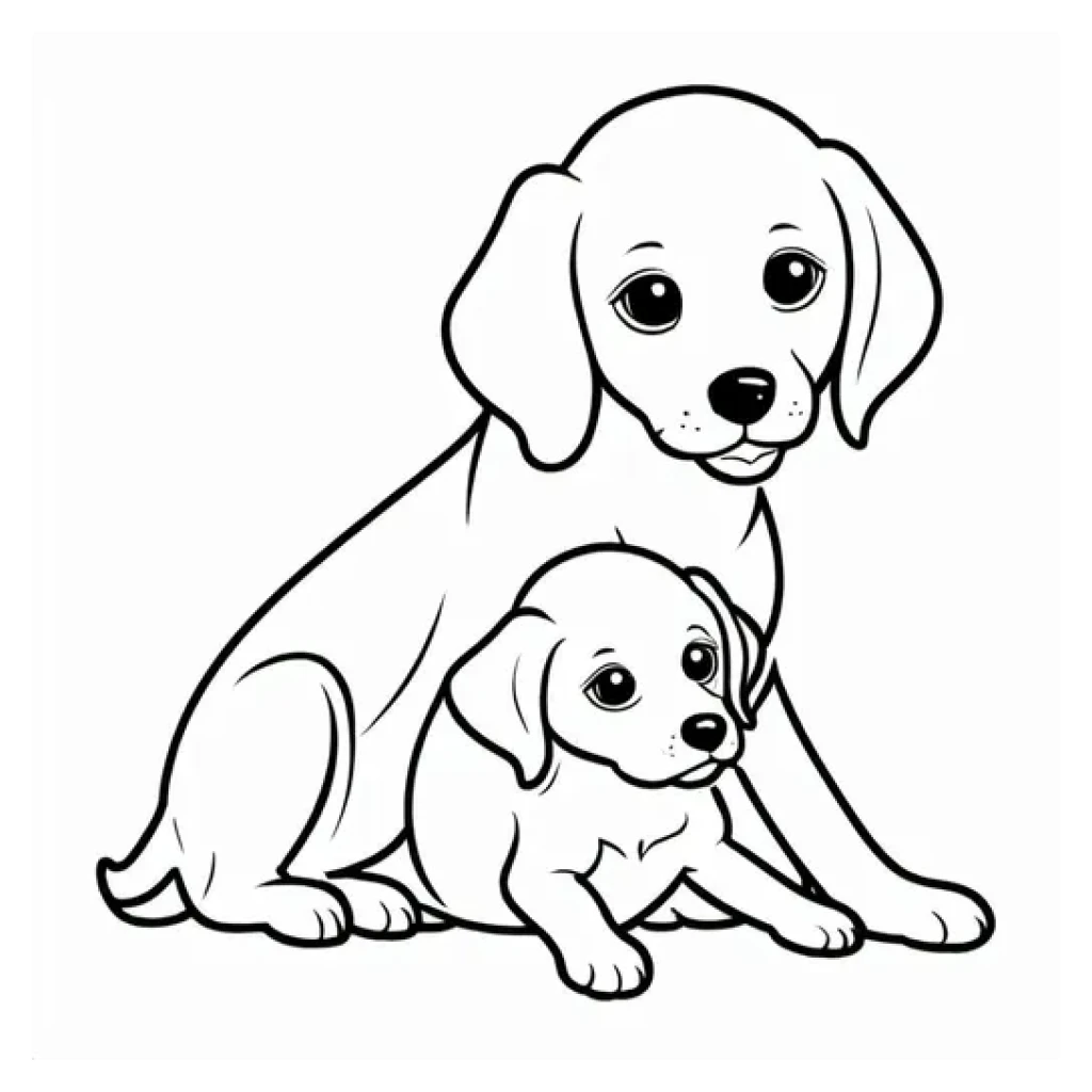 Dog and Puppy coloring page to print for free