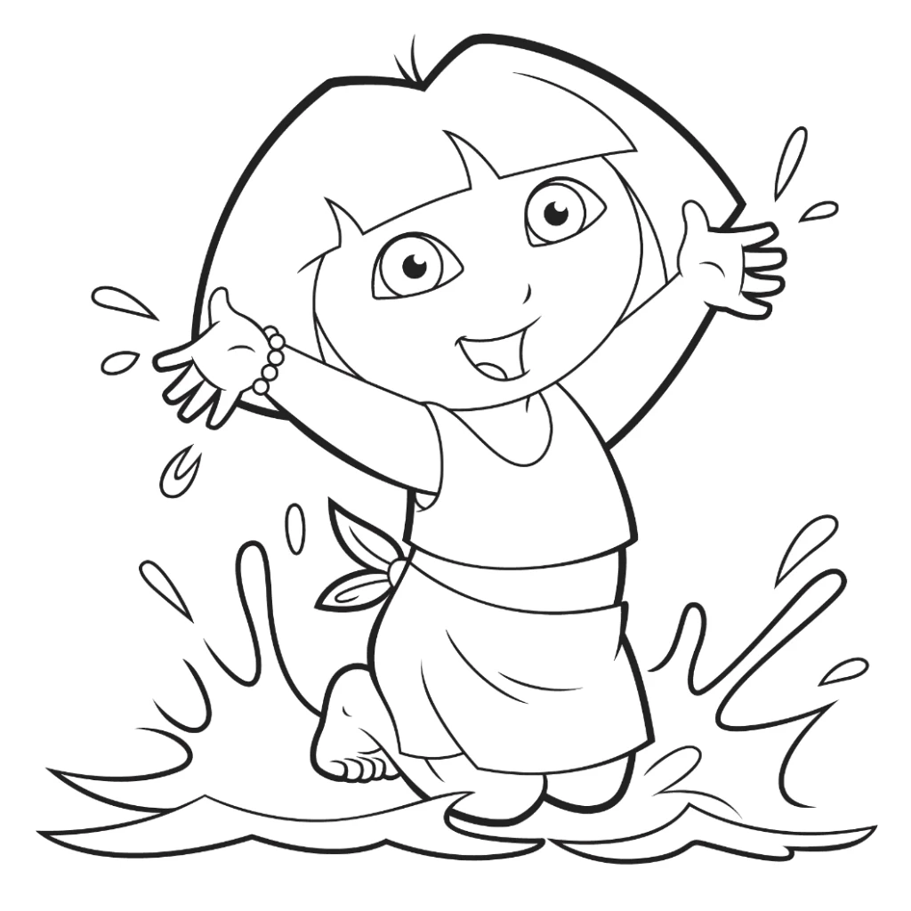 Desenho de Dora Aventureira brincando com água para colorir e imprimir grátis
