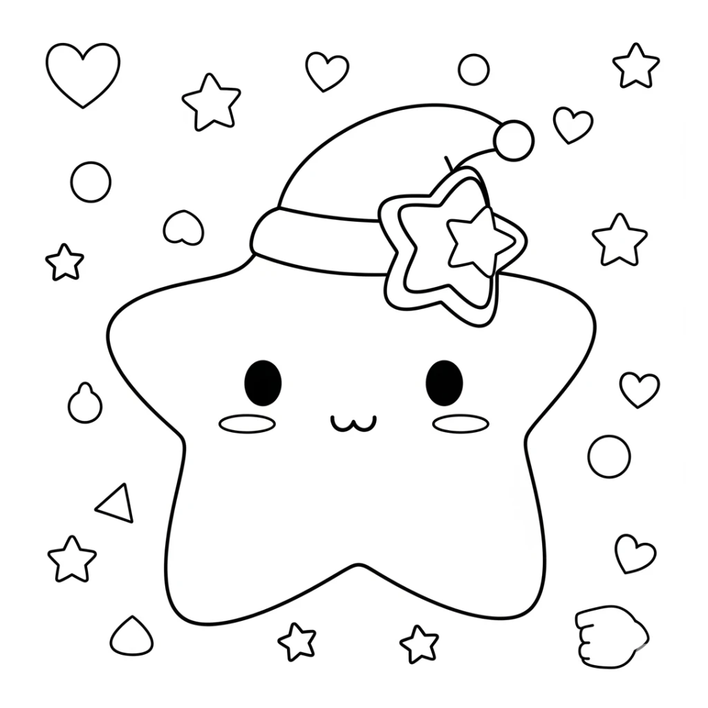 Desenho de Estrela Fofa Com Chapéu De Natal para colorir e imprimir grátis