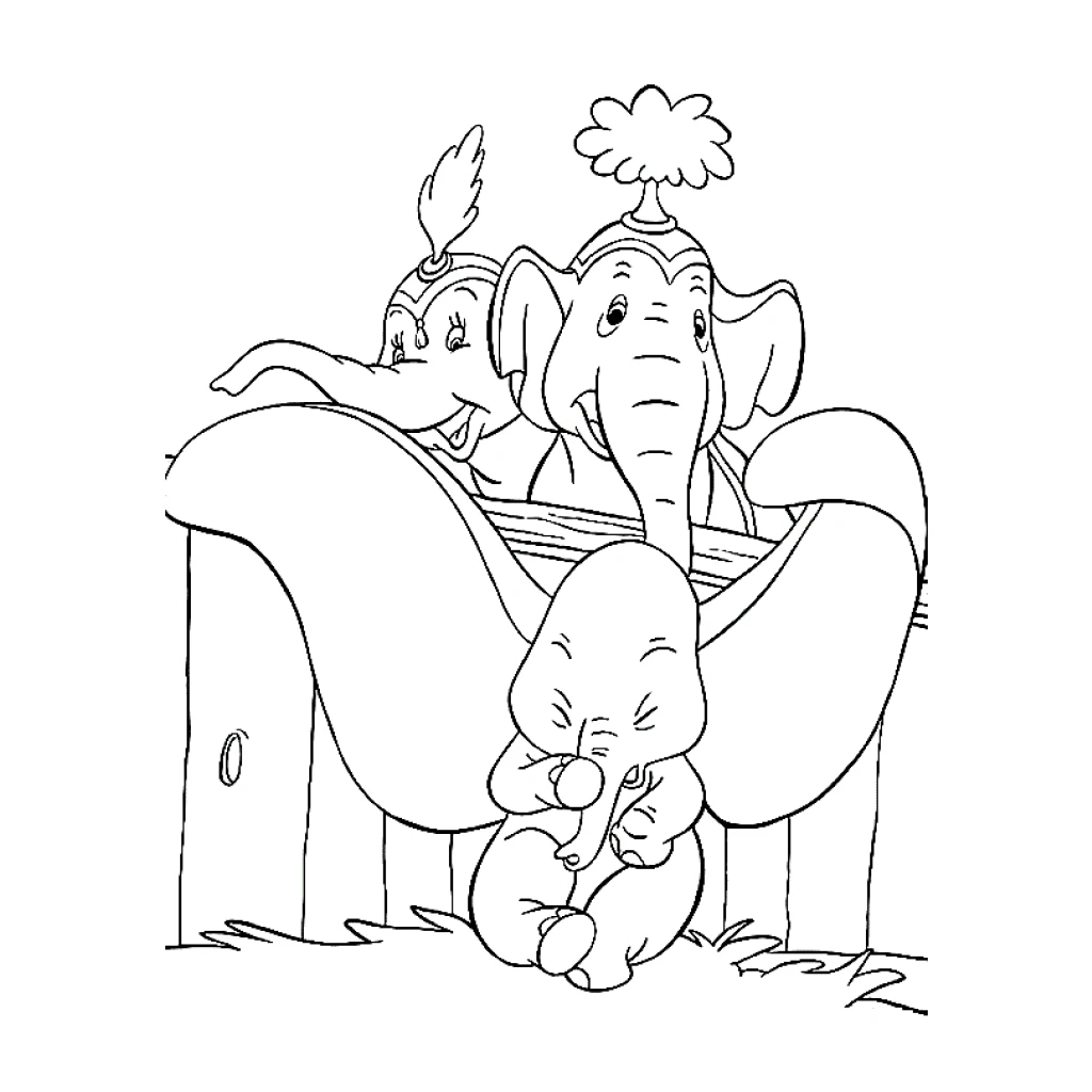 Desenho de Família Elefante Dumbo para colorir e imprimir grátis