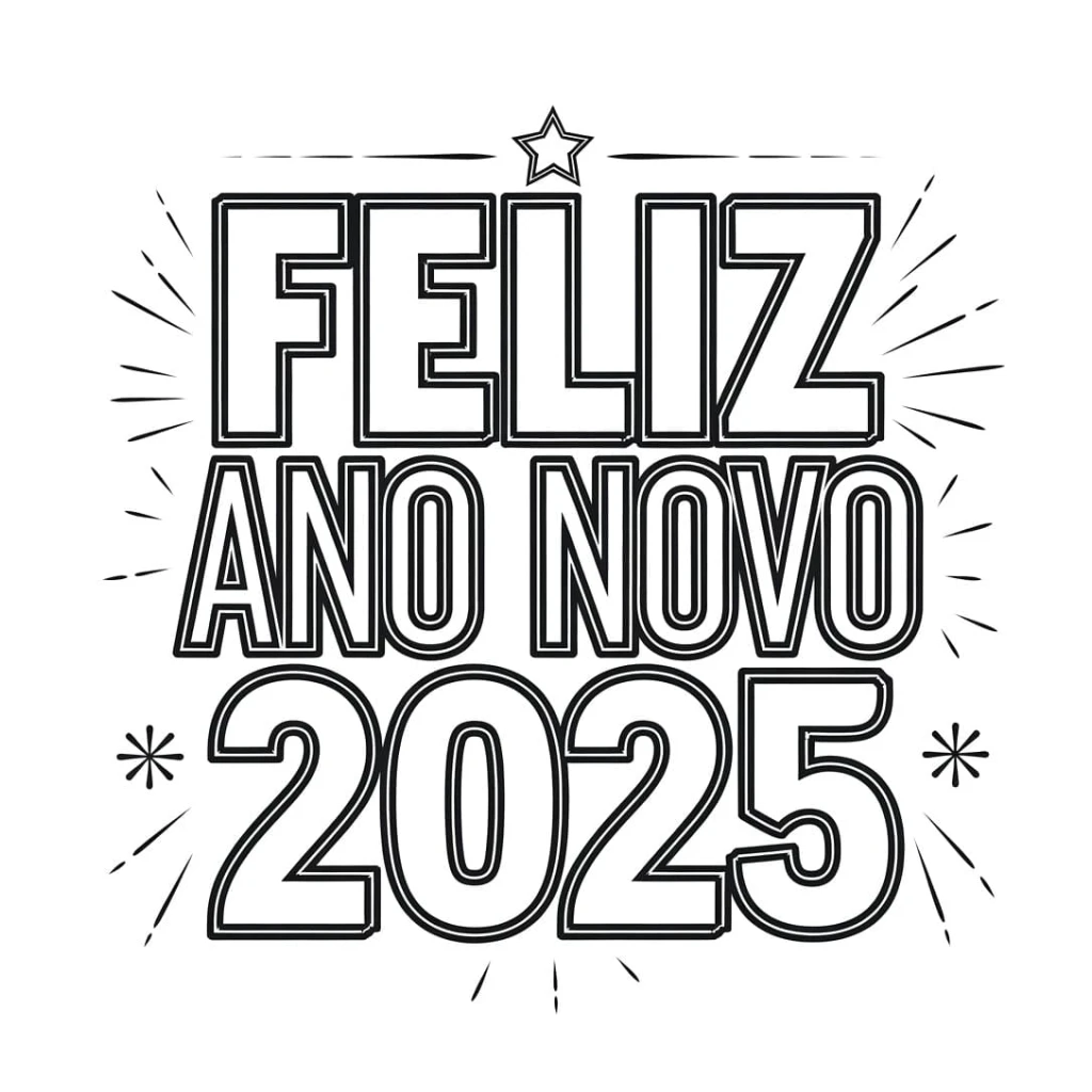 Happy New Year 2025 coloring page to print for free