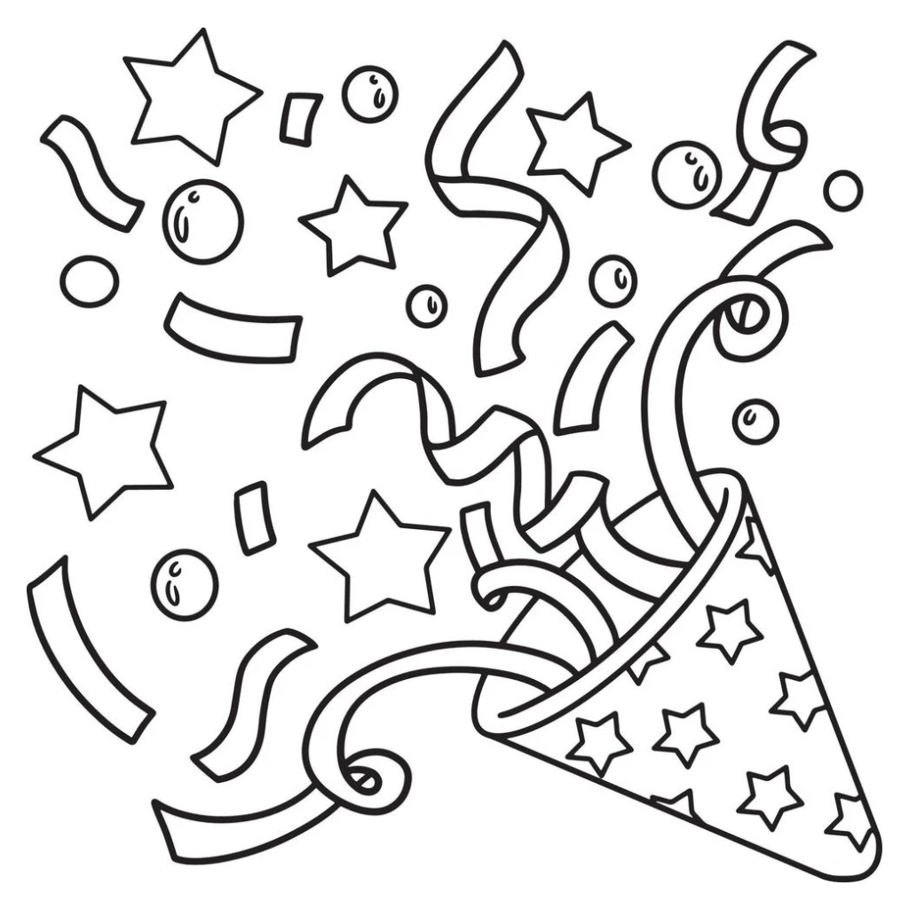 Desenho de Festa Com Confetes E Estrelas para colorir e imprimir grátis