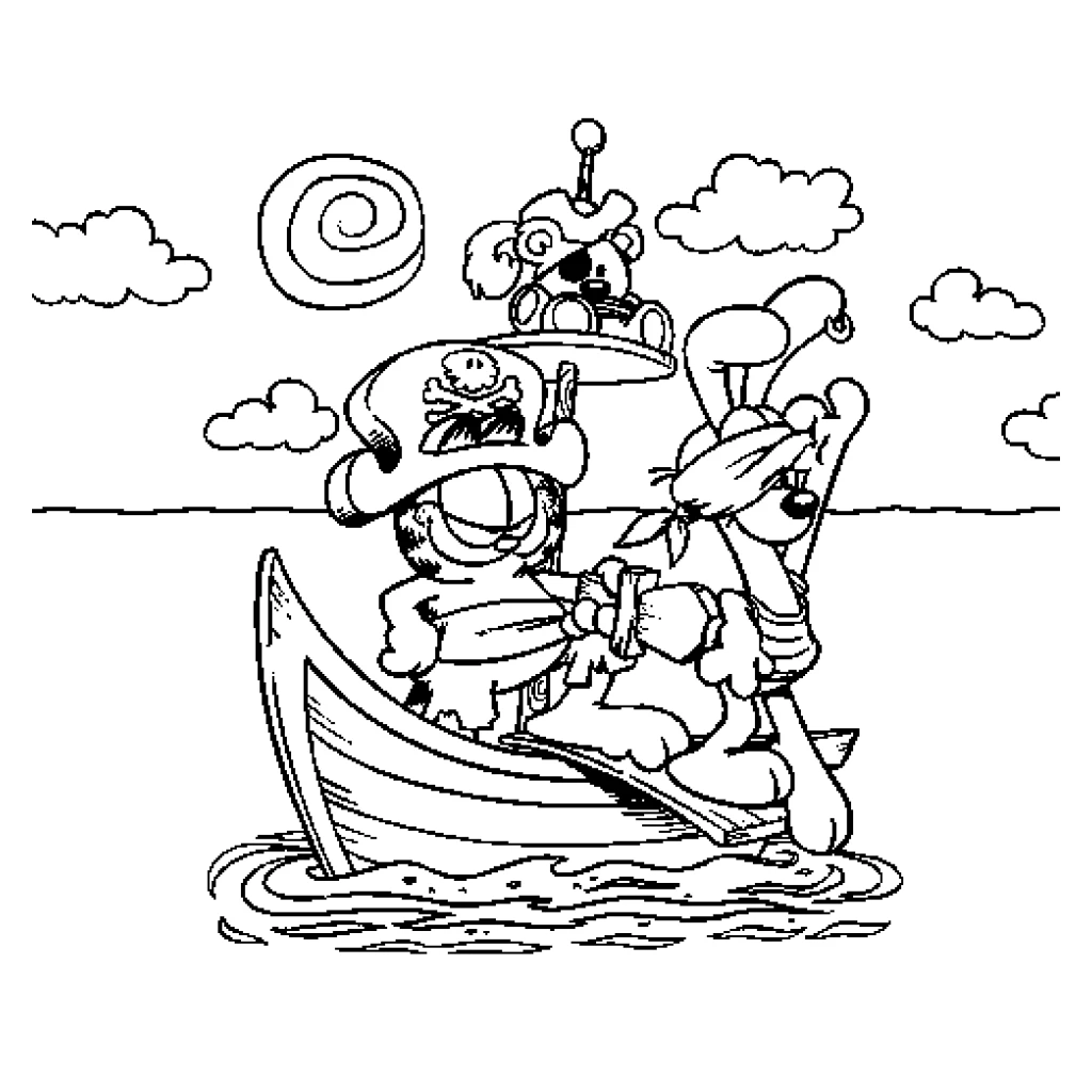 Desenho de Garfield em Aventura Pirata No Mar para colorir e imprimir grátis