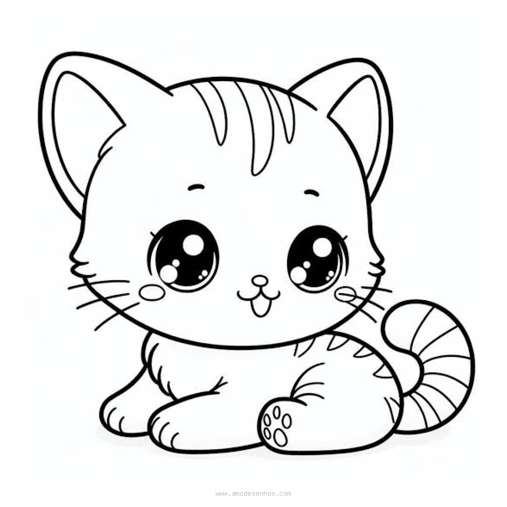 Desenho de Gato Fofo para colorir e imprimir grátis