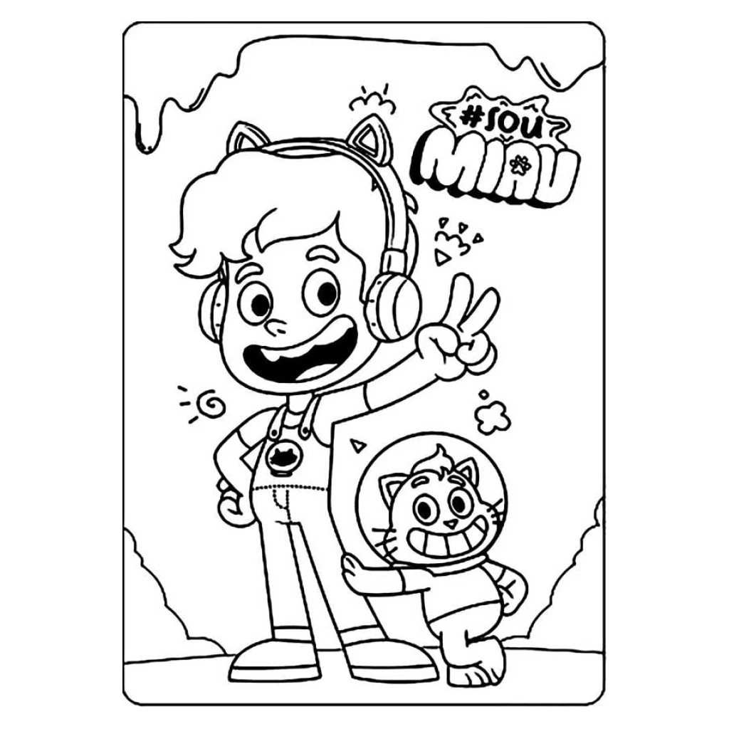 Desenho de Gato galáctico divertido para colorir e imprimir grátis