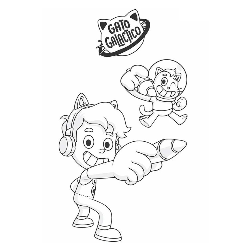 Desenho de Gato Galáctico E Amigo Espacial para colorir e imprimir grátis