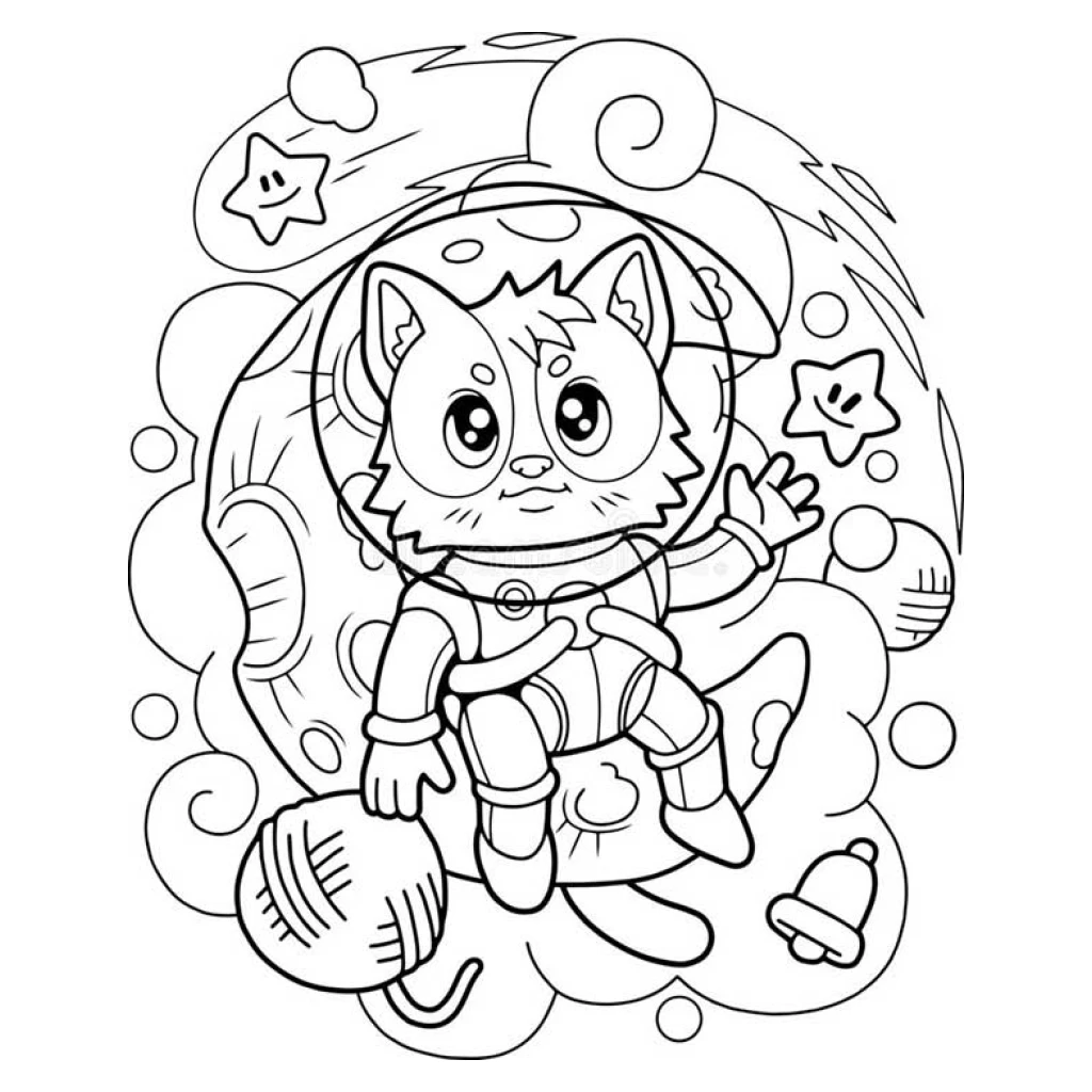 Desenho de Gato Astronauta para colorir e imprimir grátis