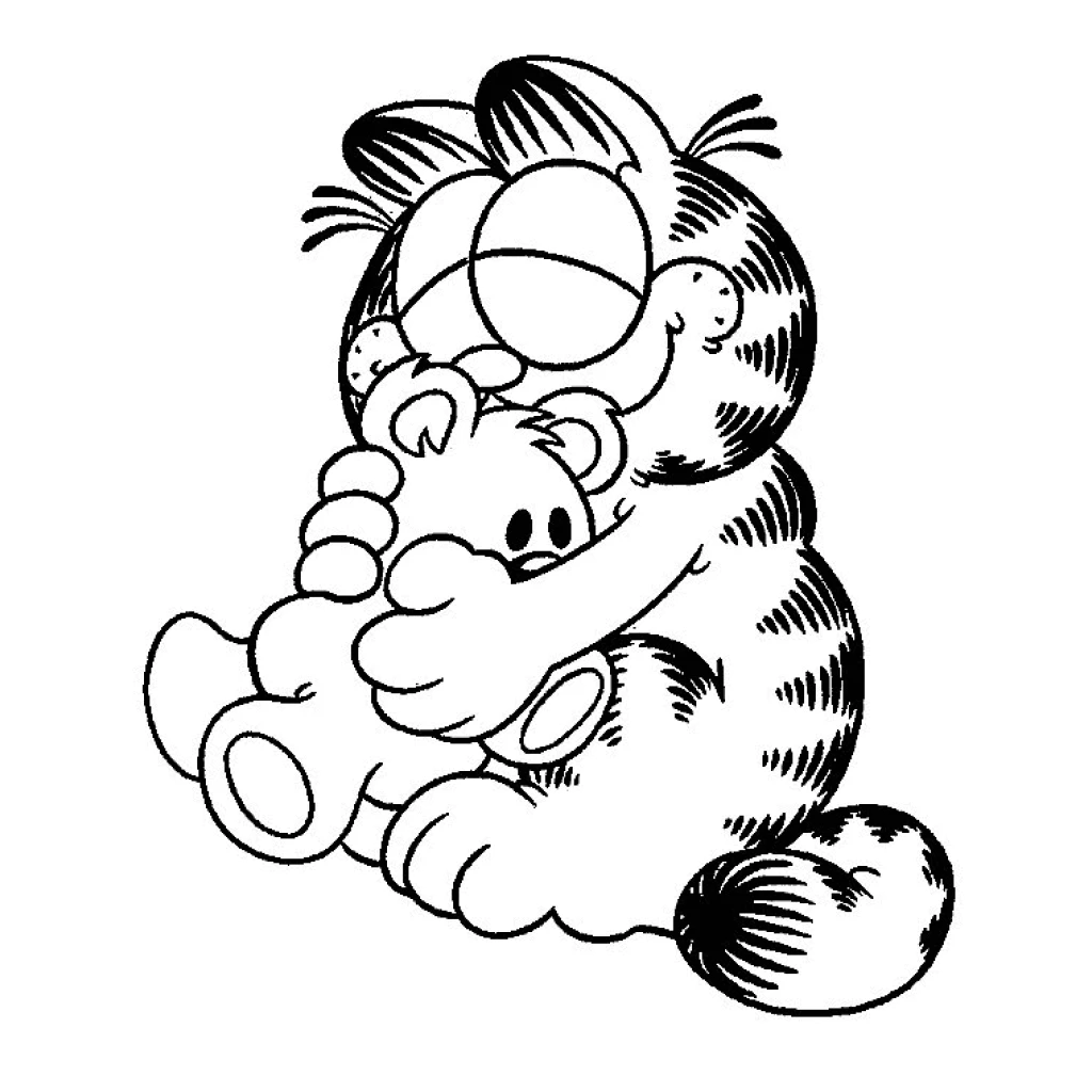 Desenho de Gato Garfield Abraçando Um Urso De Pelúcia para colorir e imprimir grátis