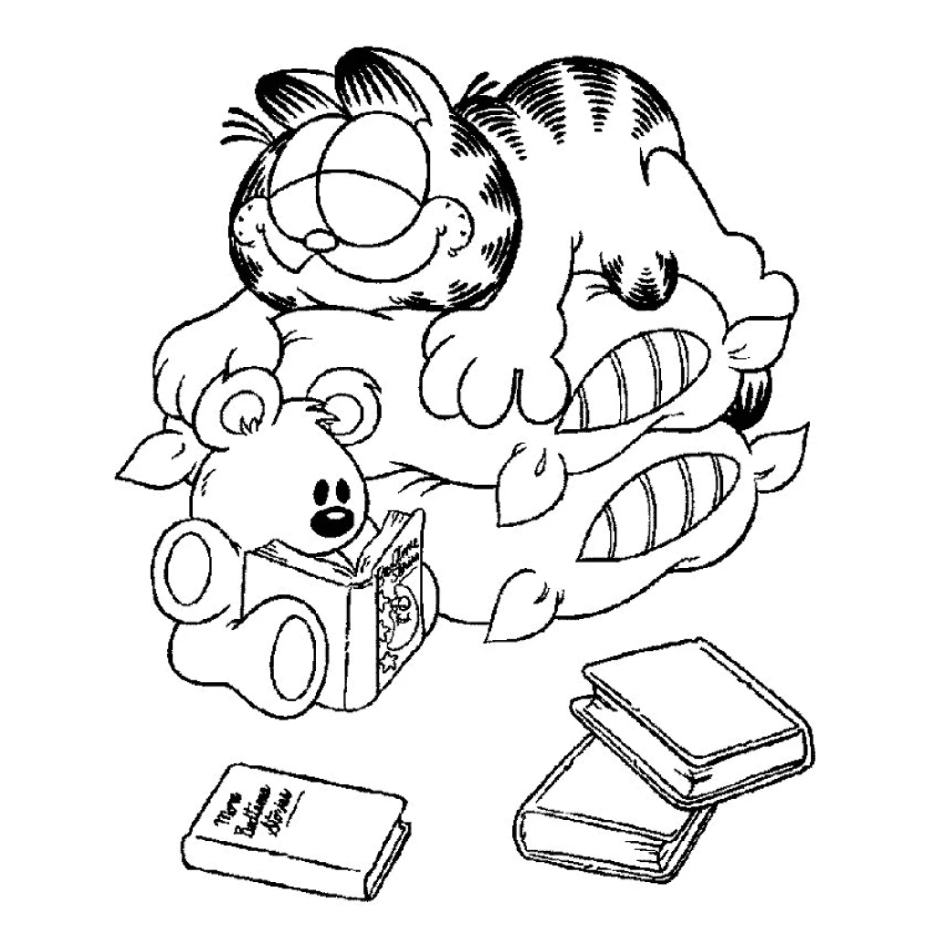 Desenho de Gato Garfield Com Livros para colorir e imprimir grátis