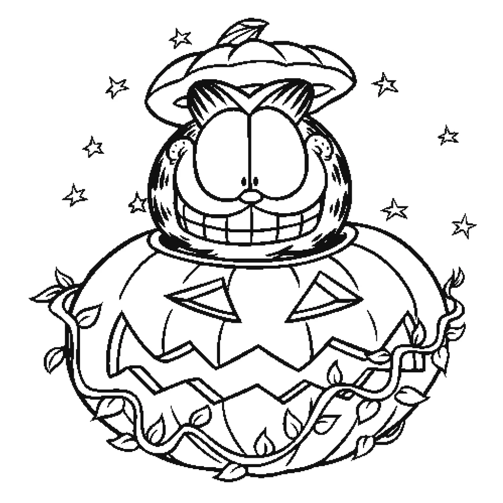 Desenho de Halloween Com Garfield e Abóbora para colorir e imprimir grátis