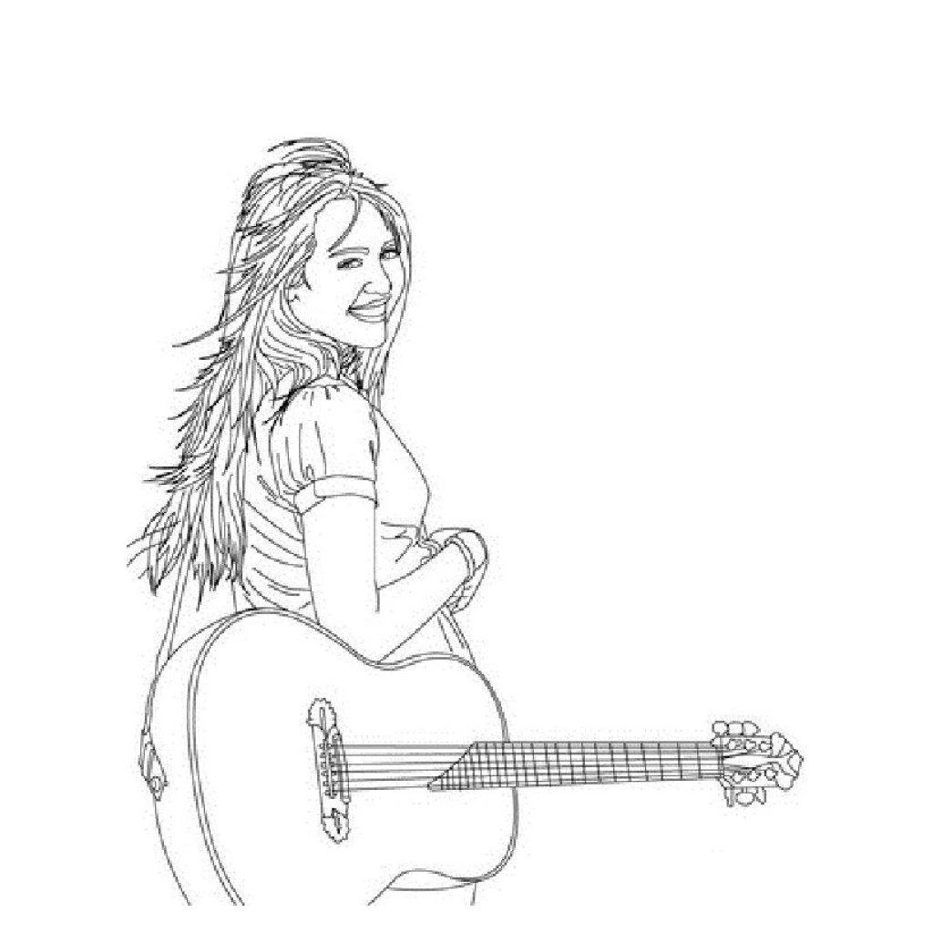 Desenho de Hannah Montana com Violão para colorir e imprimir grátis