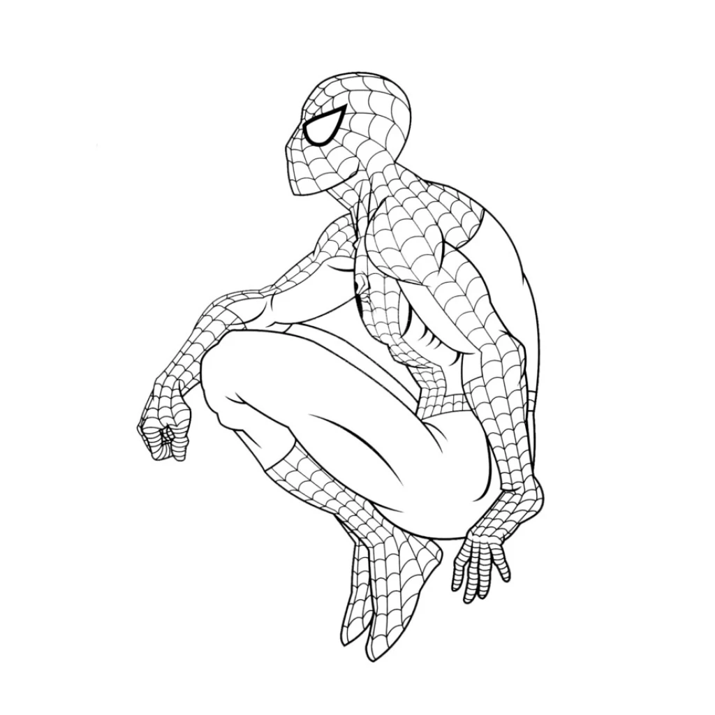 Desenho de Homem-Aranha sentado para colorir e imprimir grátis