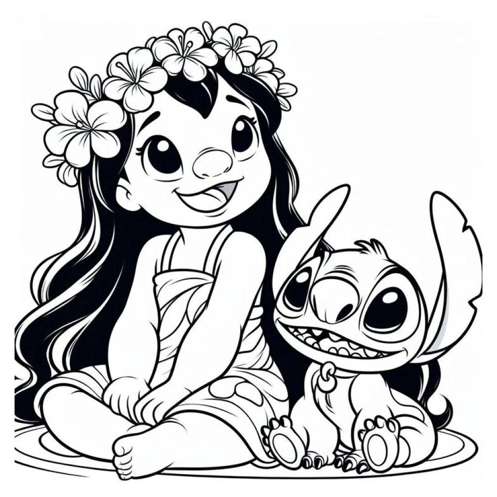 Desenho de Lilo E Stitch para colorir e imprimir grátis