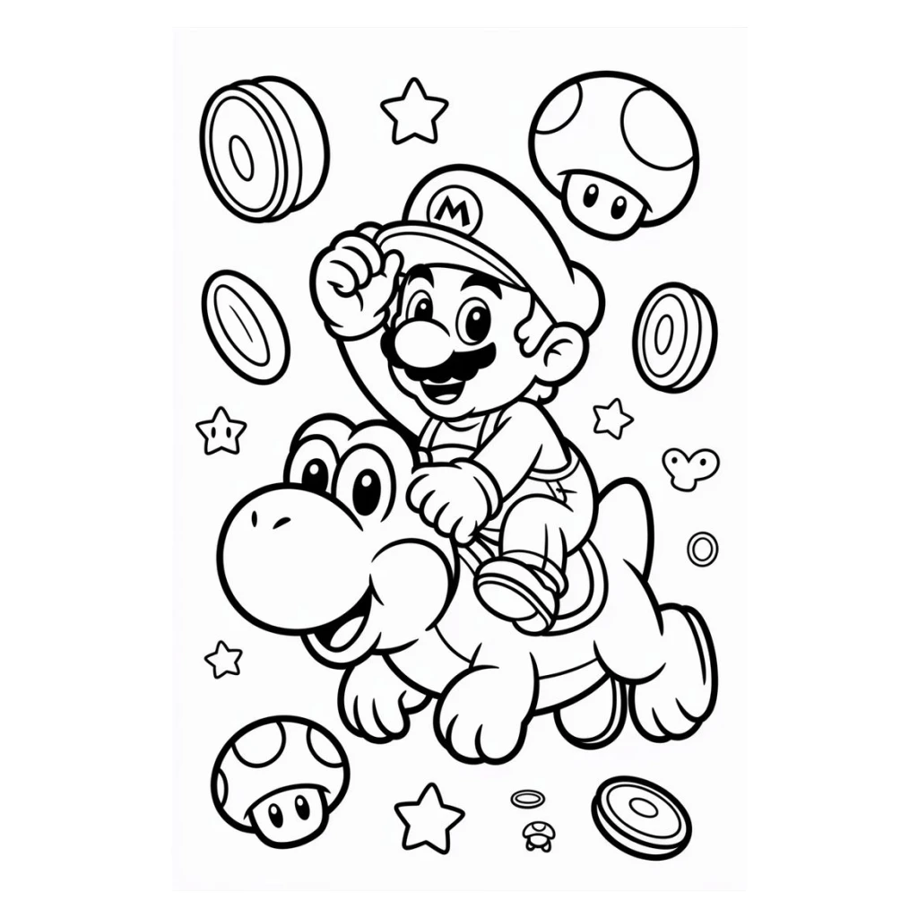 Desenho de Mario E Yoshi para colorir e imprimir grátis