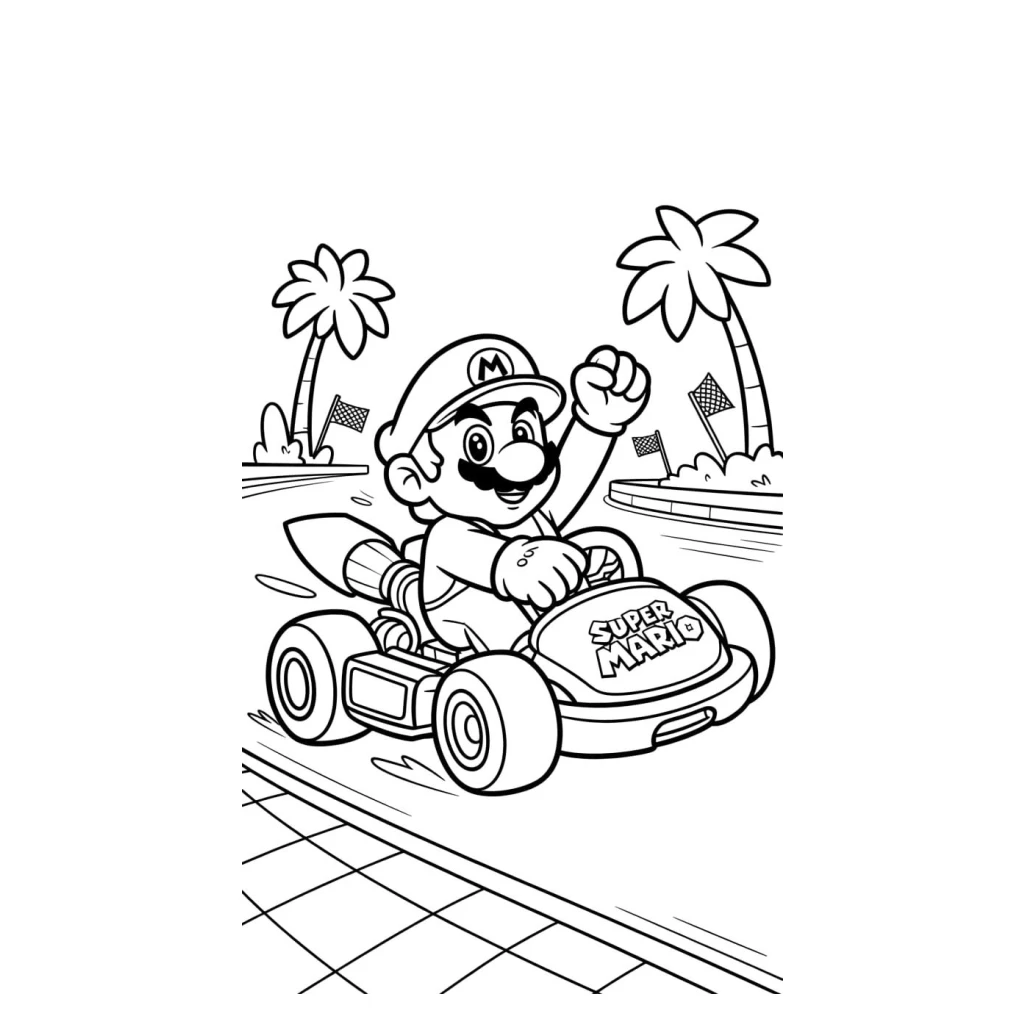 Desenho de Mario kart na praia para colorir e imprimir grátis