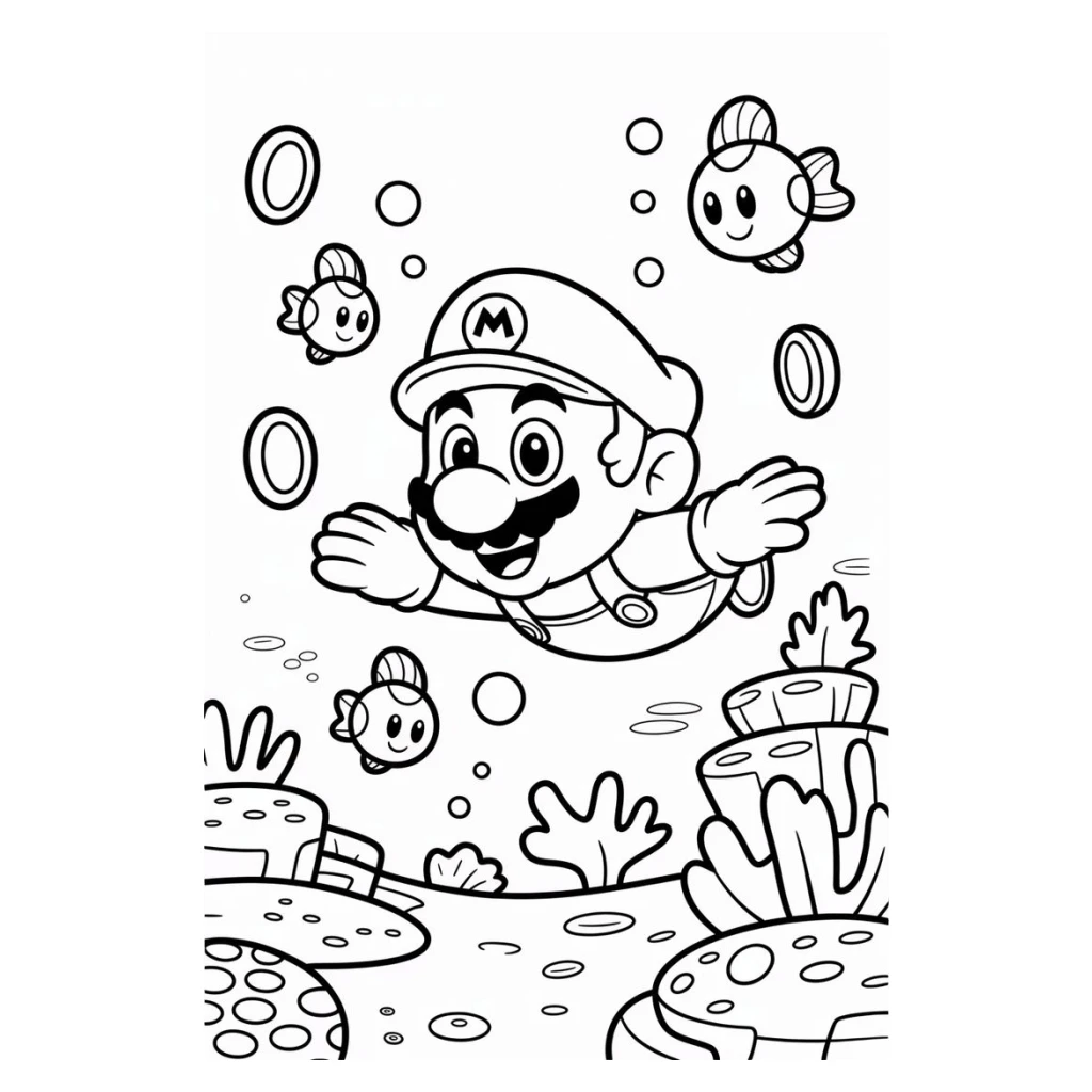 Desenho de Mario Subaquático para colorir e imprimir grátis