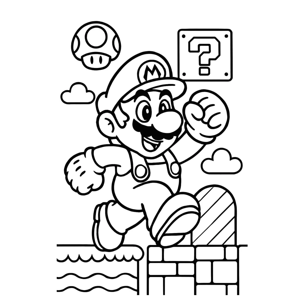 Mario Jumping coloring page to print for free