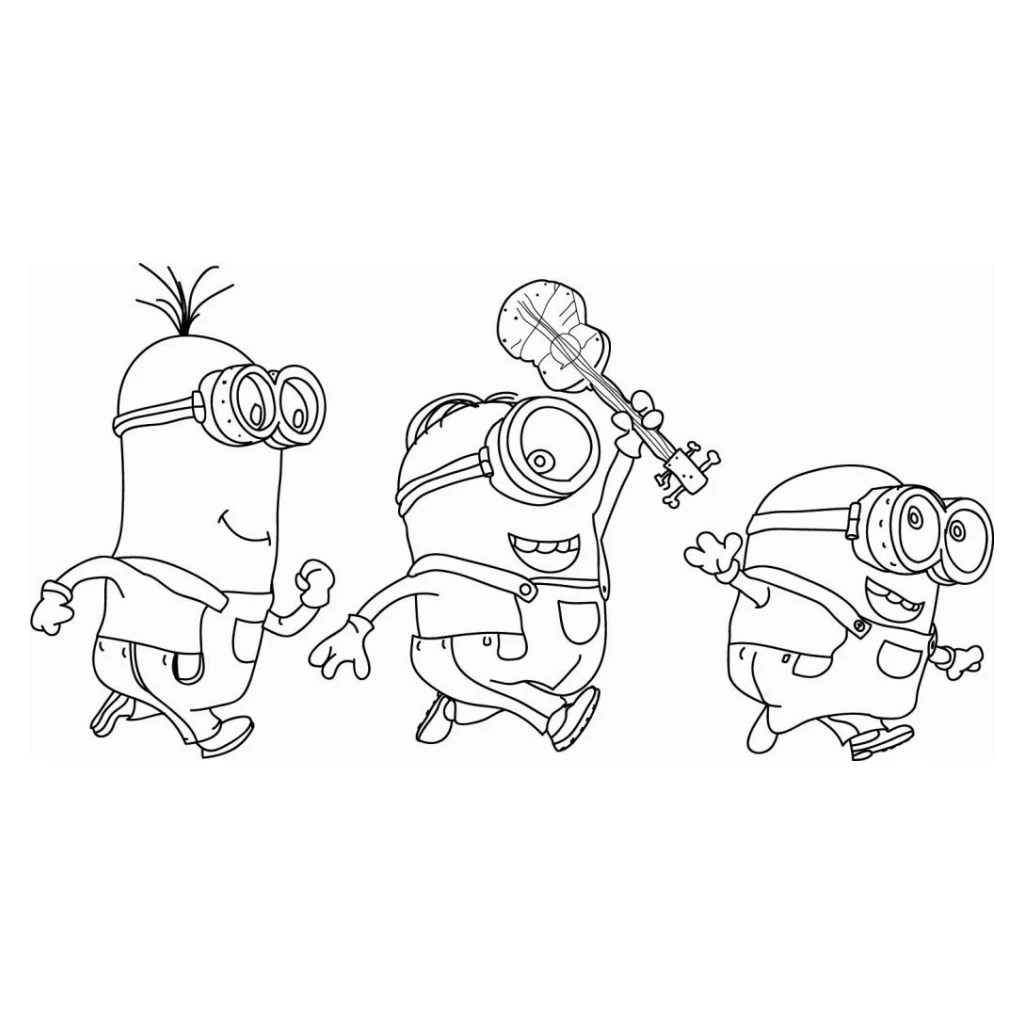 Desenho de Minions com um violão na mão para colorir e imprimir grátis