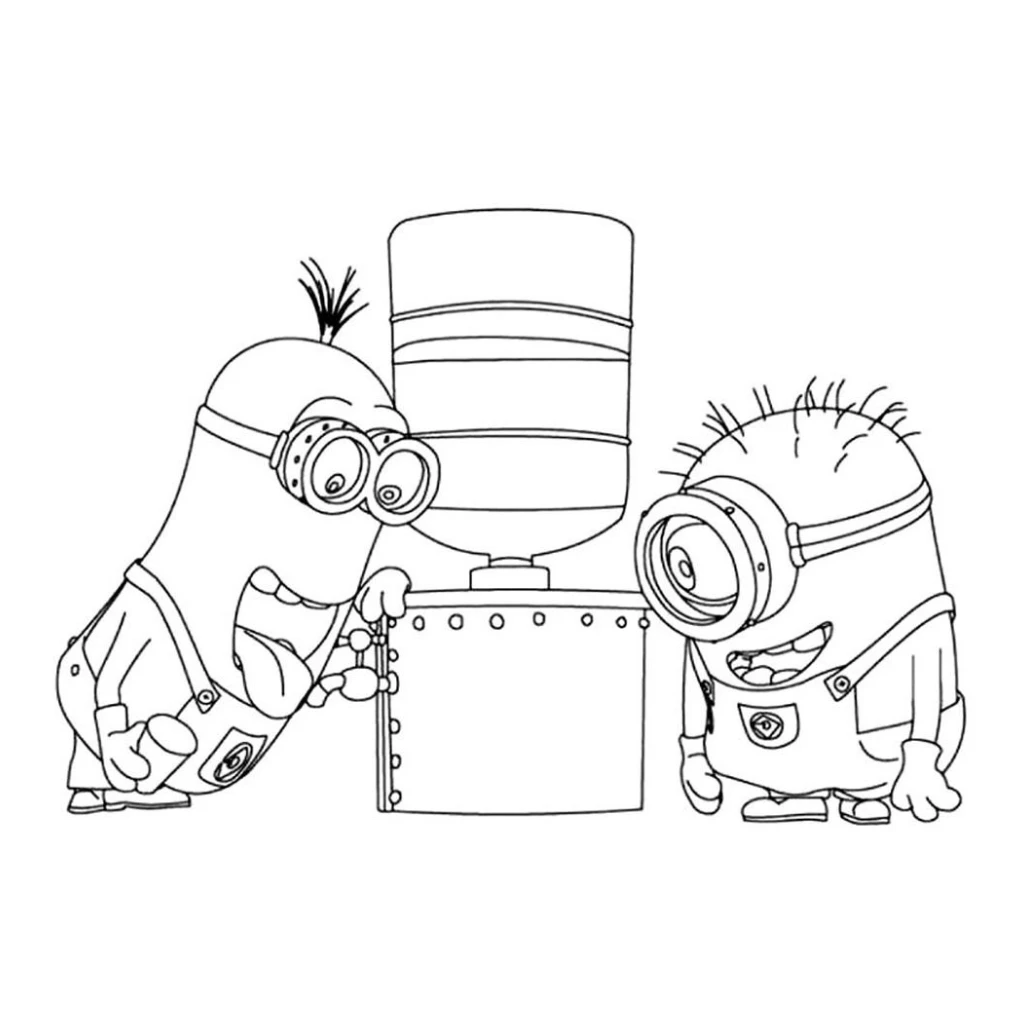Desenho de Minions tomando água no bebedouro para colorir e imprimir grátis