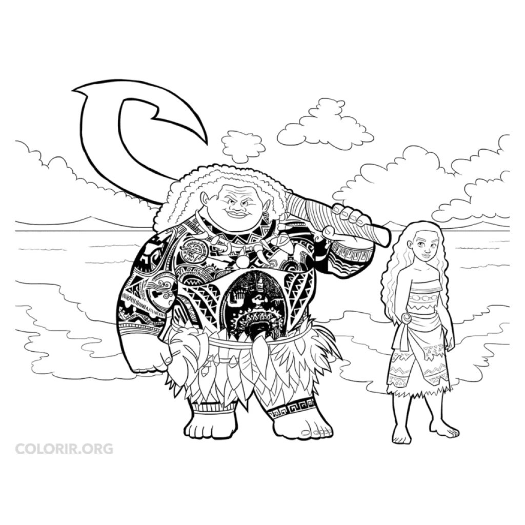 Desenho de Moana E Maui para colorir e imprimir grátis