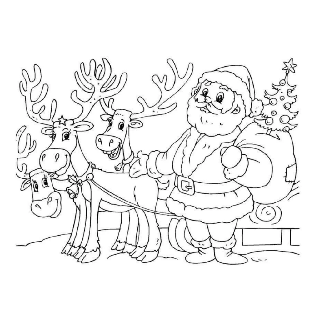 Desenho de Papai Noel E Renas para colorir e imprimir grátis