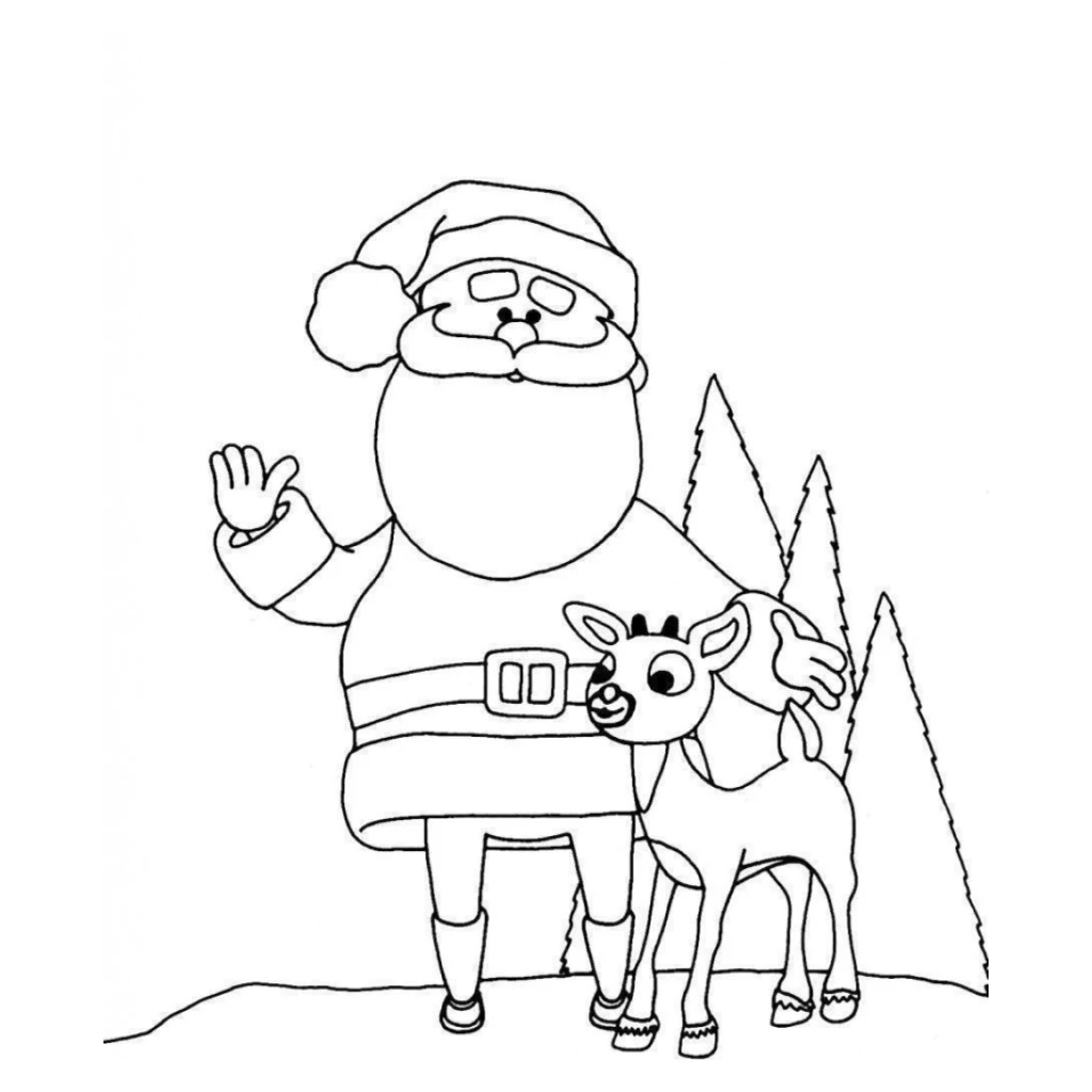 Desenho de Papai Noel e Sua Rena para colorir e imprimir grátis