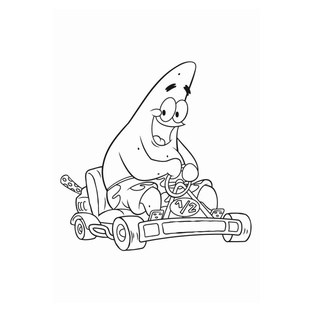 Patrick Star In Kart coloring page to print for free