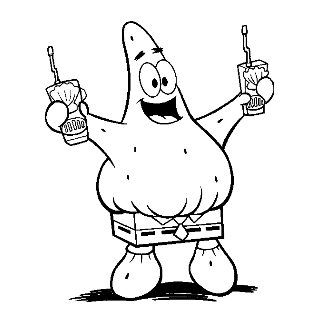 Patrick Star drinking juice coloring page to print for free