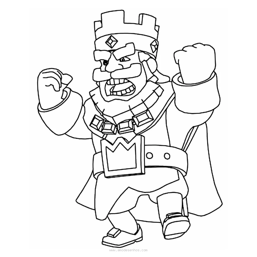 Desenho de Personagem Rei do Clash Royale nervoso para colorir e imprimir grátis