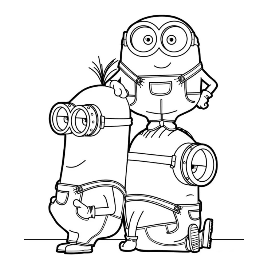 Desenho de Três Minions fazendo pose pra foto para colorir e imprimir grátis