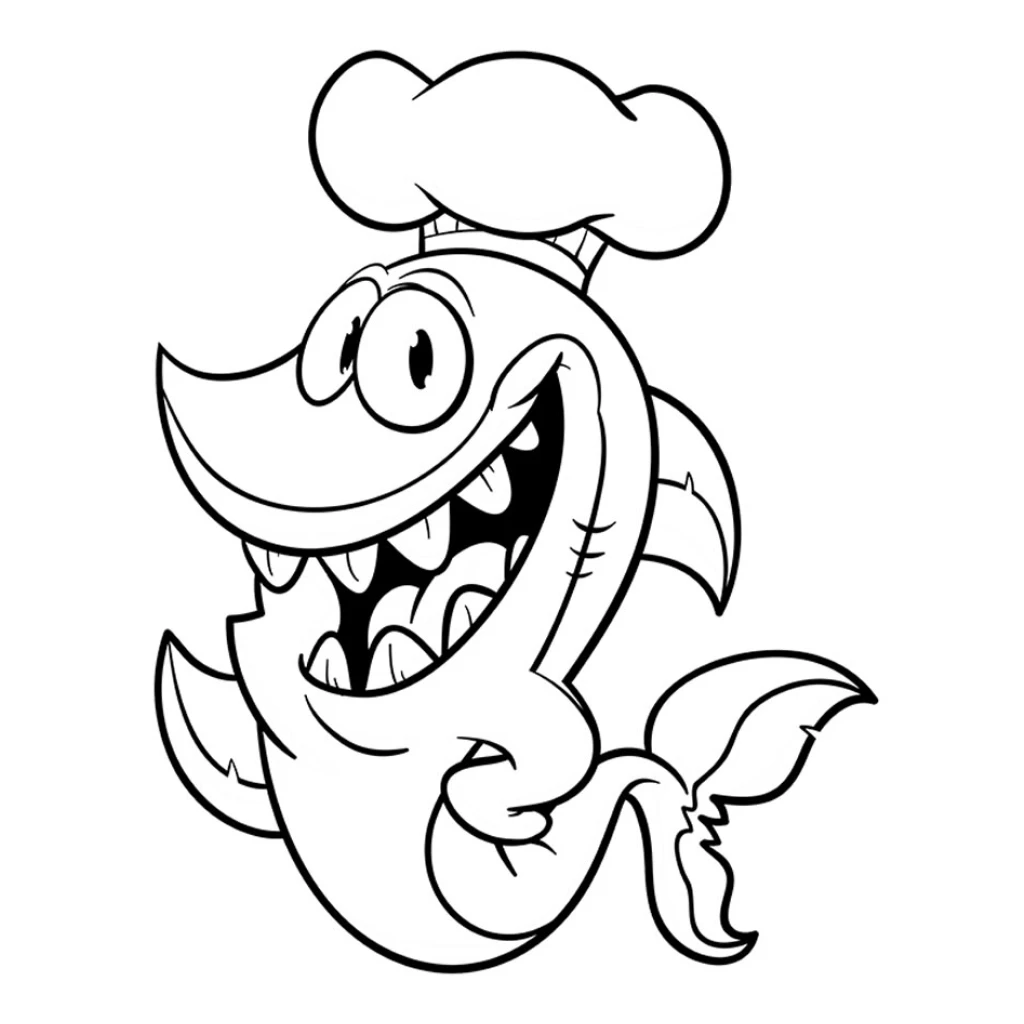 Desenho de Tubarão Chef de cozinha para colorir e imprimir grátis