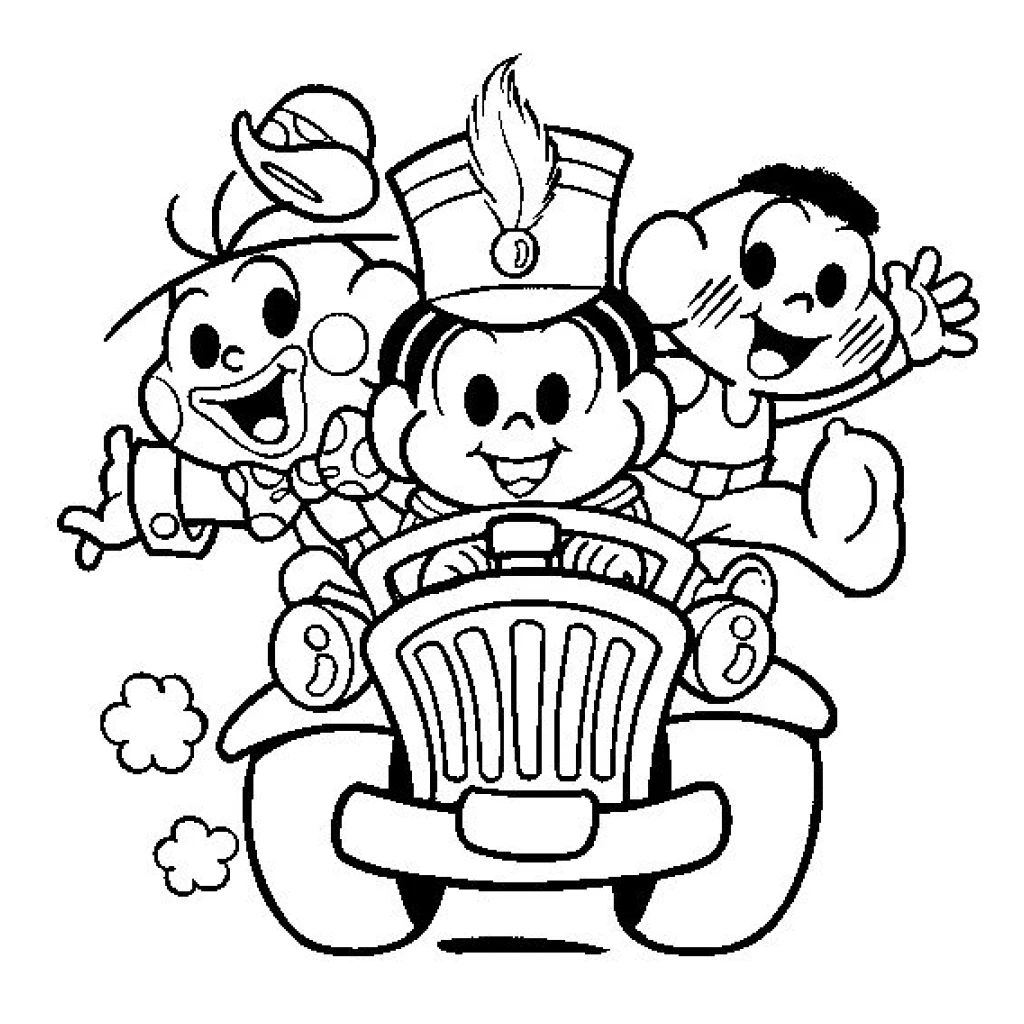 Desenho de Turma Da Mônica andando de carro para colorir e imprimir grátis