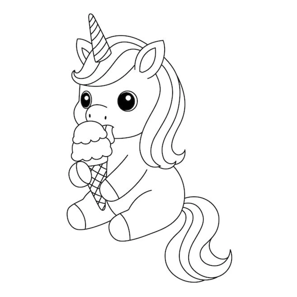 Desenho de Unicórnio Com Sorvete para colorir e imprimir grátis