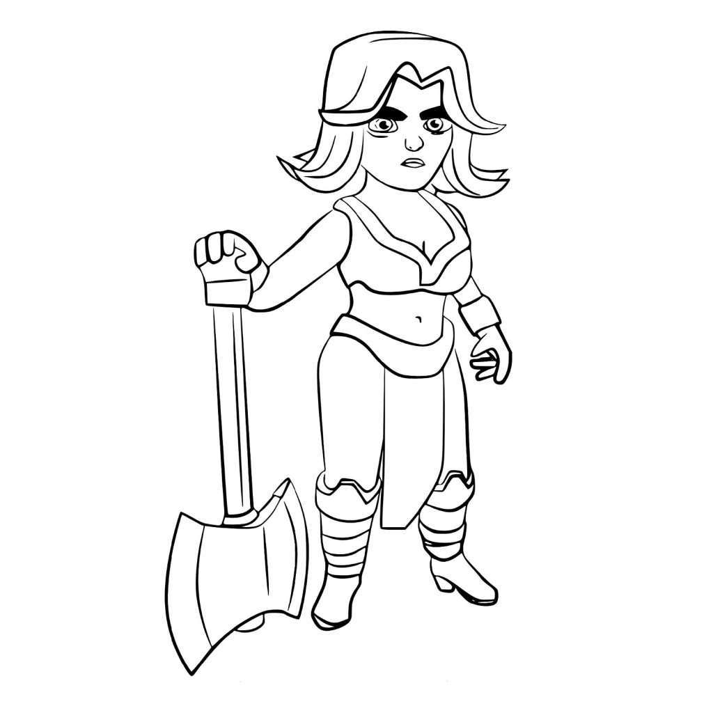 Desenho de Valquiria com machado para colorir e imprimir grátis