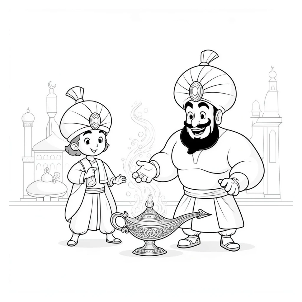 Desenho de Alladin E O Gênio Da Lâmpada Mágica para colorir e imprimir grátis