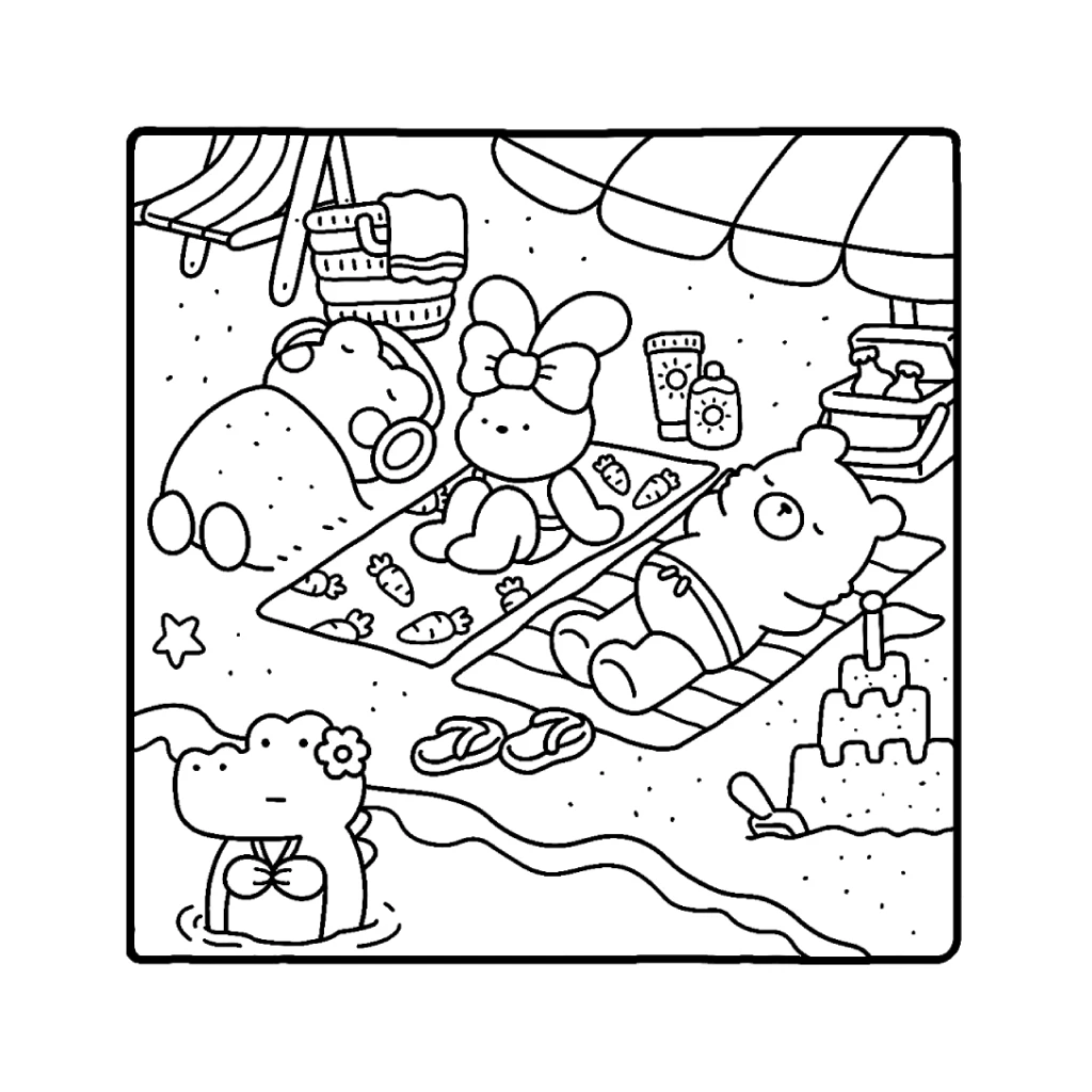 Desenho de Animais Na Praia desenho cozy friends para colorir e imprimir grátis
