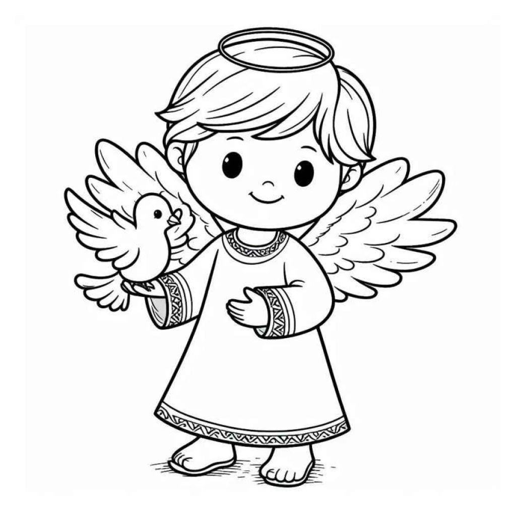 Desenho de Anjo Com Pomba para colorir e imprimir grátis